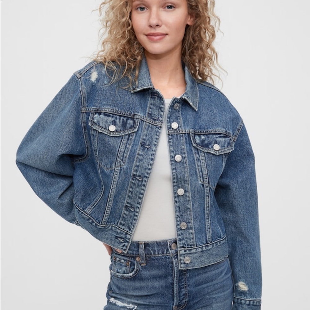 NWT Gap Distressed Denim Dolman Icon Jacket